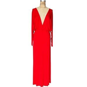 Young Fabulous & Broke Red Deep V Neck Maxi Dress XS